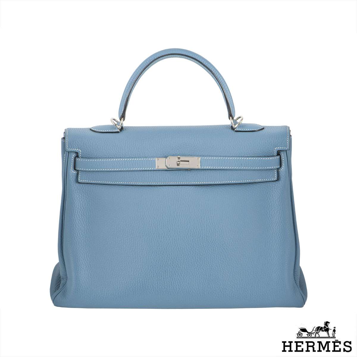 Hermes Kelly 35cm Blue Jean Clemence Leather Bag | Rich Diamonds